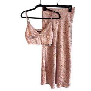 Zara Pink Paisley Tank Top and A-Line Midi Skirt Set